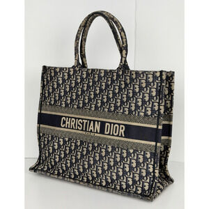 Christian Dior Large Book Tote in Ecru and Blue Dior Oblique Canvas B-5